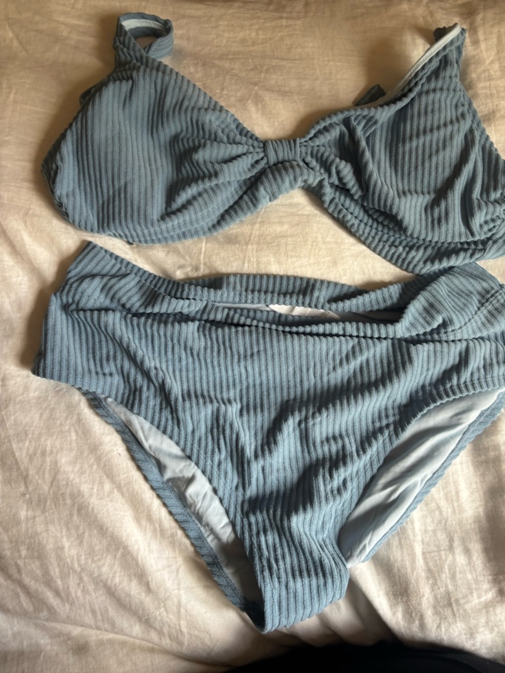 Cupshe Ribbed Two-Piece Bikini Set in Slate Blue